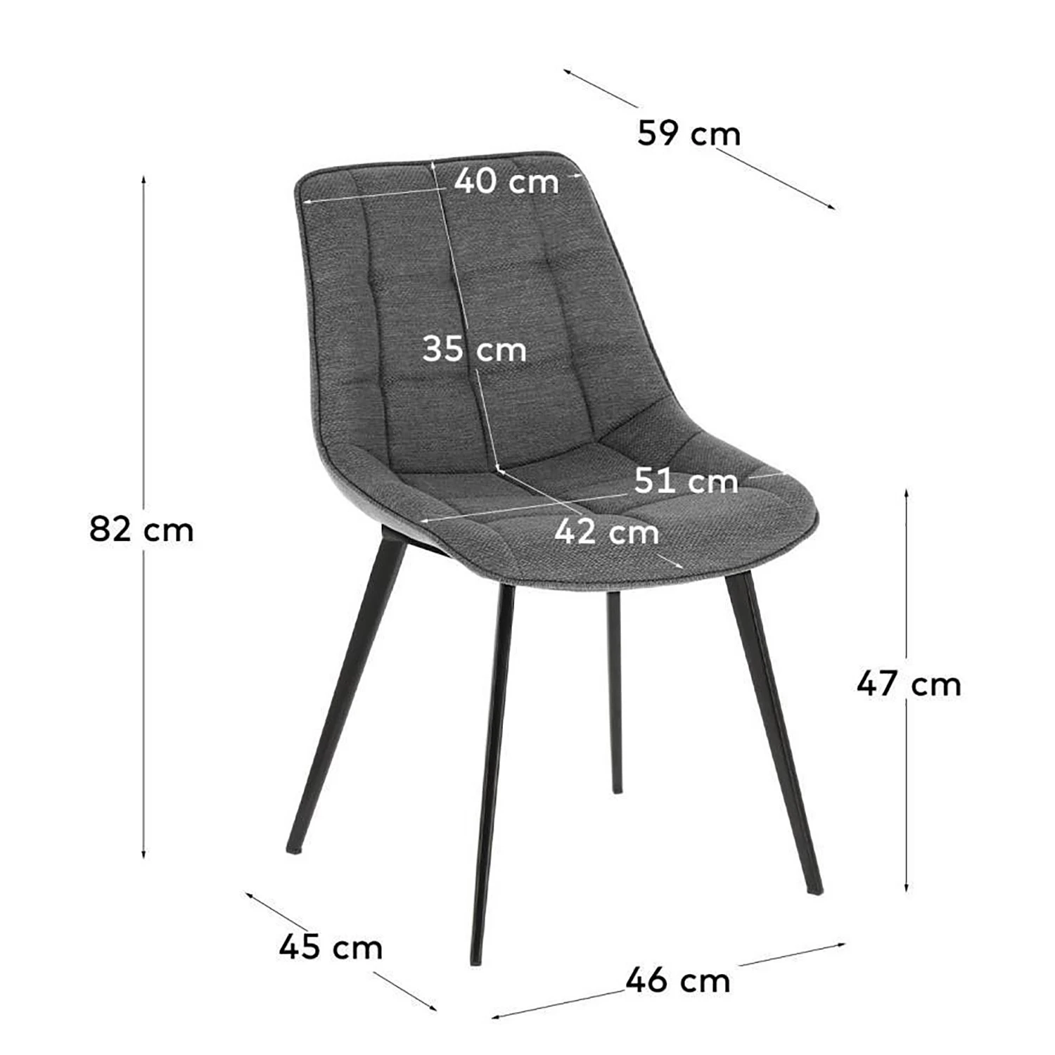 Red Living Chaises capitonnées Kellia II (lot de 2) - Tissu / Acier - Gris 8 Red Living Chaises capitonnées Kellia II (lot de 2) - Tissu / Acier - Gris – Image 6