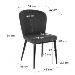 Jack & Alice Chaises capitonnées Palm City (lot de 2) - Tissu / Acier - Gris foncé -Chaises Soldes 1000225996 200917 06373800138 SKETCH DETAILS P000000001000225996 sketch