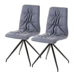 Loftscape Chaises capitonnées Gergy (lot de 2) - Imitation cuir / Fer - Gris pigeon / Noir