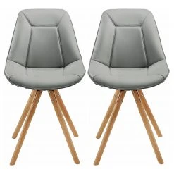 Norrwood Chaises capitonnées Gergy (lot de 2) - Imitation cuir / Chêne massif - Gris clair / Chêne