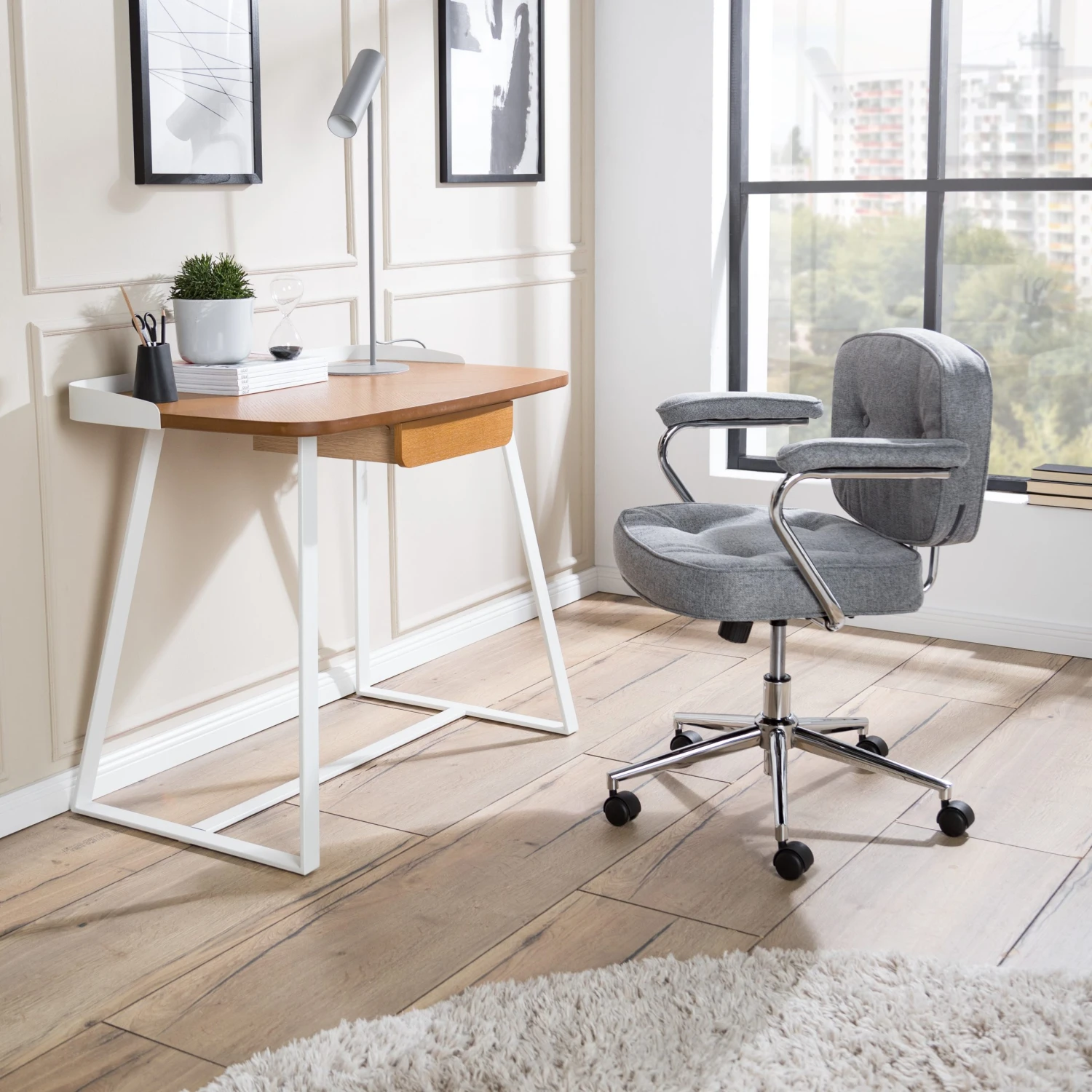 Furnitive Chaise de bureau Orlu II - Tissu / Fer - Gris clair / Chrome 4 Furnitive Chaise de bureau Orlu II - Tissu / Fer - Gris clair / Chrome – Image 2