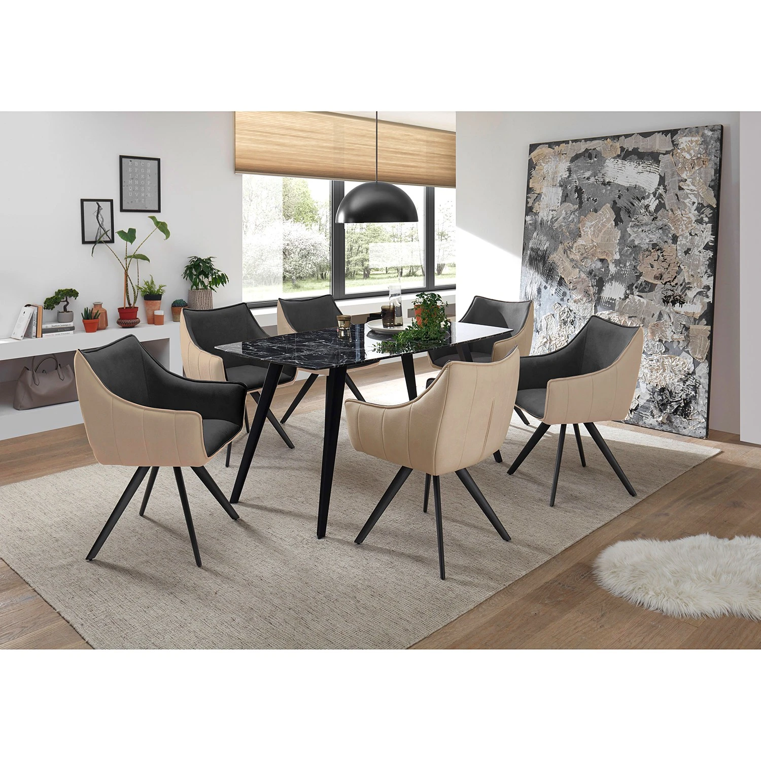 Ars manufacti Chaise à accoudoirs Noyack (lot de 2) - Microfibre / Métal - Gris et Beige / Anthracite 4 Ars manufacti Chaise à accoudoirs Noyack (lot de 2) - Microfibre / Métal - Gris et Beige / Anthracite – Image 2