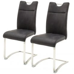 Loftscape Chaises cantilever Azzana (lot de 2) - Cuir véritable / Acier inoxydable - Anthracite