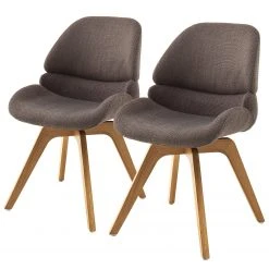 Loftscape Chaises capitonnées Husson (lot de 2) - Chenille et maille fine / Chêne massif - Cappuccino