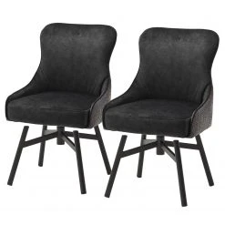 Fredriks Chaises Stalewell II (lot de 2) - Microfibre et tissu structuré / Acier - Anthracite