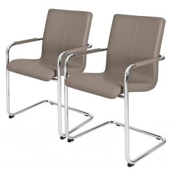 Now! by hülsta Chaises hülsta now S17 (lot de 2) - Imitation cuir / Acier - Taupe