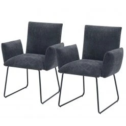 Red Living Chaises accoudoirs Malaville (lot de 2) - Chenille / Fer - Gris / Noir