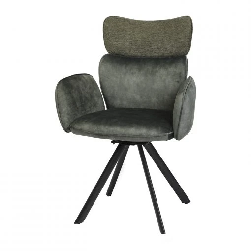 Jack & Alice Chaise à accoudoirs Aveluy - Velours et tissu / Métal - Vert foncé -Chaises Soldes 1000255059 210831 14151400119 IMAGE P000000001000255059