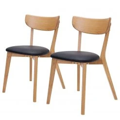Norrwood Chaises Ellie (lot de 2) - Imitation cuir / Chêne massif - Noir / Chêne