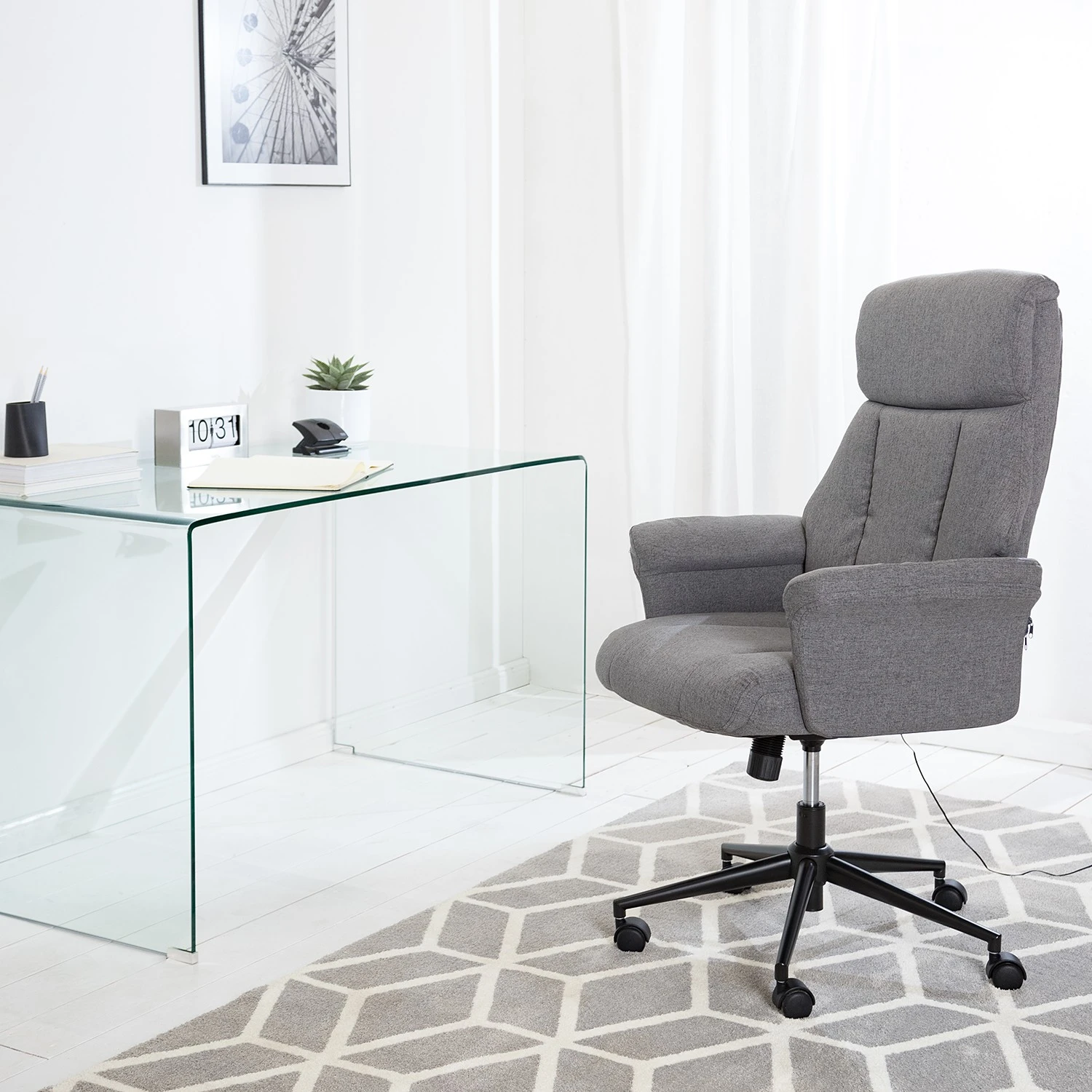 Furnitive Chaise de bureau Barking - (avec fonction massage) - Tissage à plat / Métal - Gris / Noir 4 Furnitive Chaise de bureau Barking - (avec fonction massage) - Tissage à plat / Métal - Gris / Noir – Image 2