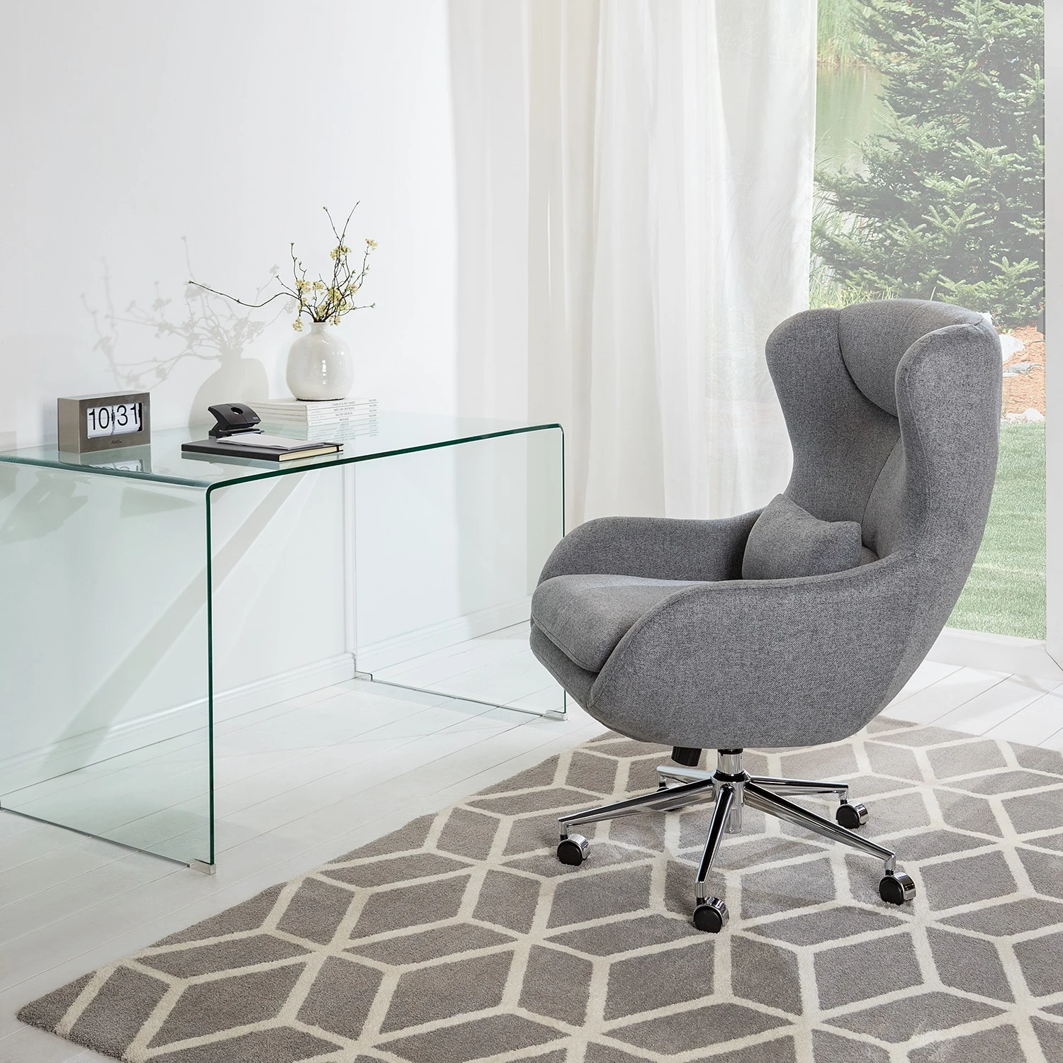 Furnitive Chaise de bureau massant Barnard - (avec fonction massage) Tissu / Métal - Gris clair / Chrome 4 Furnitive Chaise de bureau massant Barnard - (avec fonction massage) Tissu / Métal - Gris clair / Chrome – Image 2