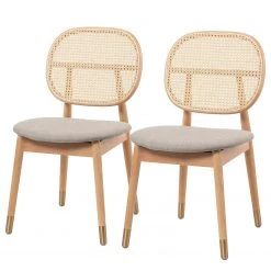 Studio Copenhagen Chaises Coy (lot de 2) - Rotin et tissu / HĂȘtre massif - Cappuccino