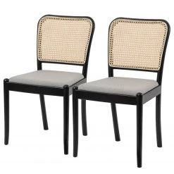 Studio Copenhagen Chaises Cutis (lot de 2) - Rotin et tissu / HĂȘtre massif - Gris lumineux