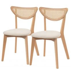 Studio Copenhagen Chaises Danny (lot de 2) - Rotin et tissu / HĂȘtre massif - Rotin et crĂšme / HĂȘtre