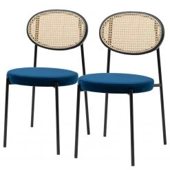 Studio Copenhagen Chaises Davie (lot de 2) - Rotin et tissu / Métal - Bleu