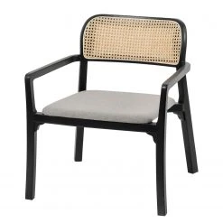 Studio Copenhagen Fauteuil de jardin Elena - Rotin et tissu / HĂȘtre massif - Gris lumineux
