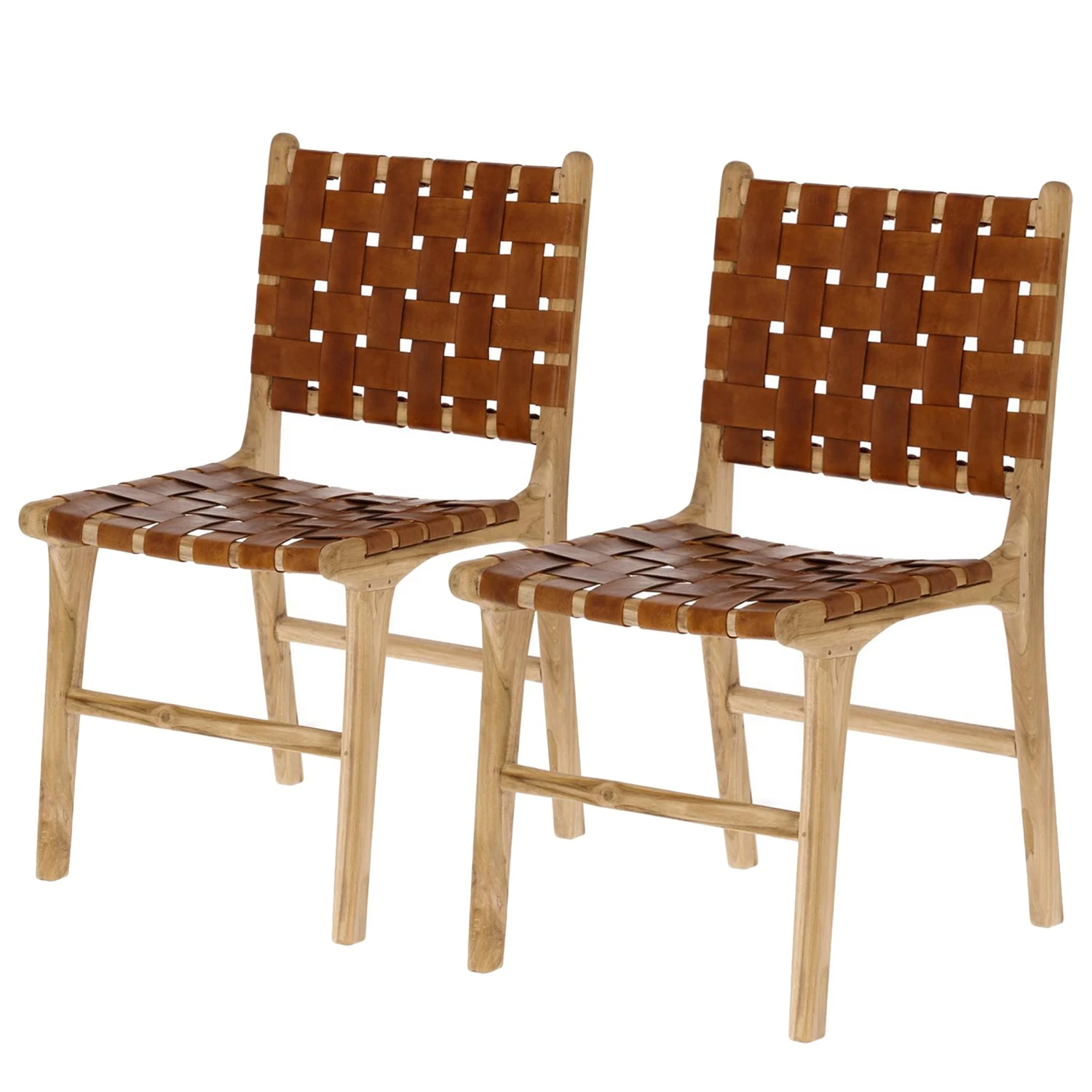 Maison Belfort Chaises Charles (lot de 2) - Cuir / Teck massif - Cognac / Teck 3 Maison Belfort Chaises Charles (lot de 2) - Cuir / Teck massif - Cognac / Teck