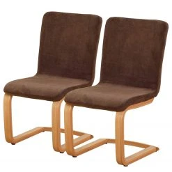 Norrwood Chaises cantilever Rowena (lot de 2) - Tissu / Hêtre massif - Tabac / Hêtre