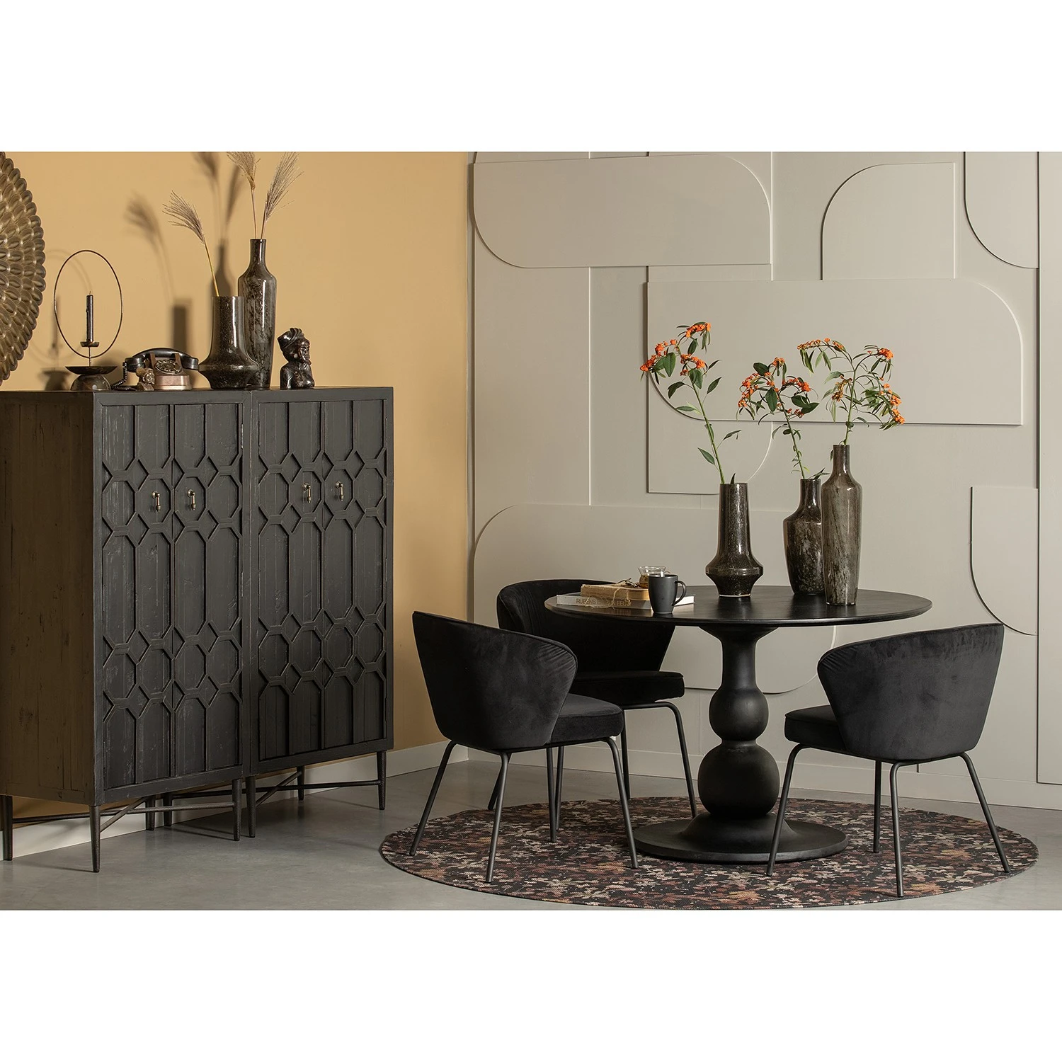 Red Living Chaises capitonnées Bird II (lot de 2) - Noir 4 Red Living Chaises capitonnées Bird II (lot de 2) - Noir – Image 2