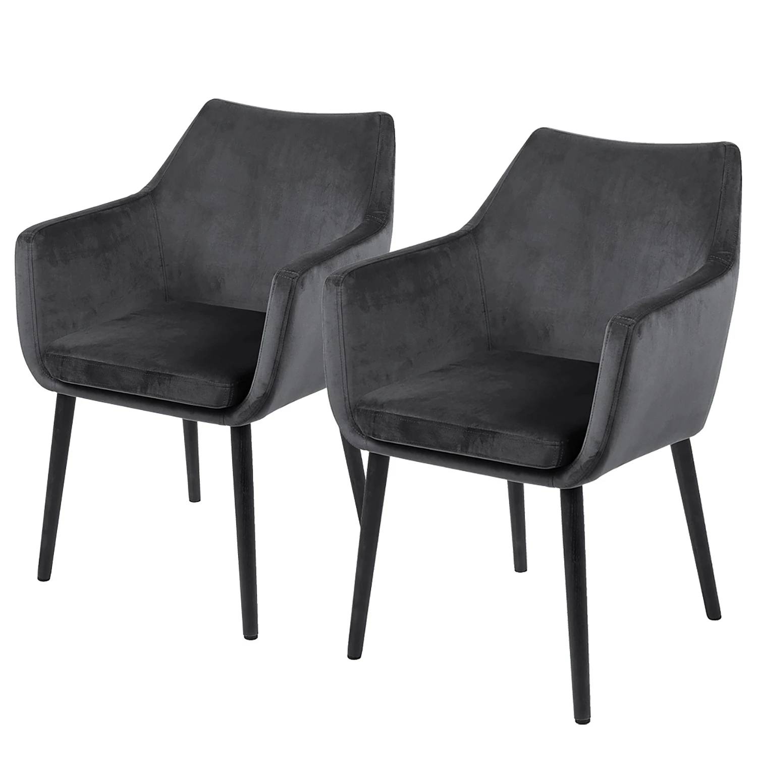Mørteens Chaises à accoudoirs Nicholas V - Velours Kemi: Gris foncé - Lot de 2 3 Mørteens Chaises à accoudoirs Nicholas V - Velours Kemi: Gris foncé - Lot de 2