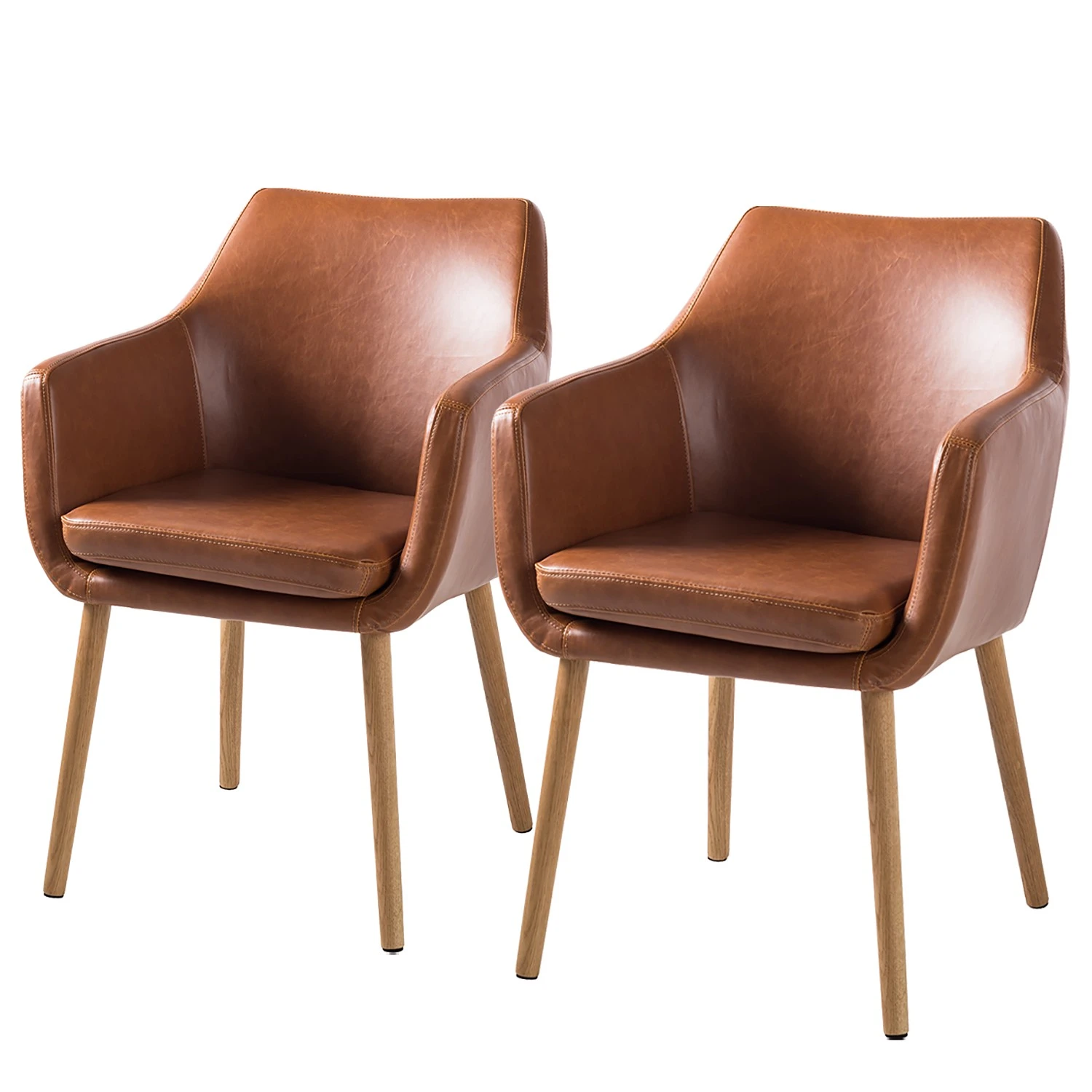 Mørteens Chaises à accoudoirs Nicholas XXL - Cuir synthétique Aken: Cognac vintage - Lot de 2 3 Mørteens Chaises à accoudoirs Nicholas XXL - Cuir synthétique Aken: Cognac vintage - Lot de 2