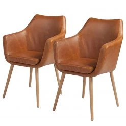 Mørteens Chaises à accoudoirs Nicholas - Cuir synthétique Aken: Cognac vintage - Lot de 2