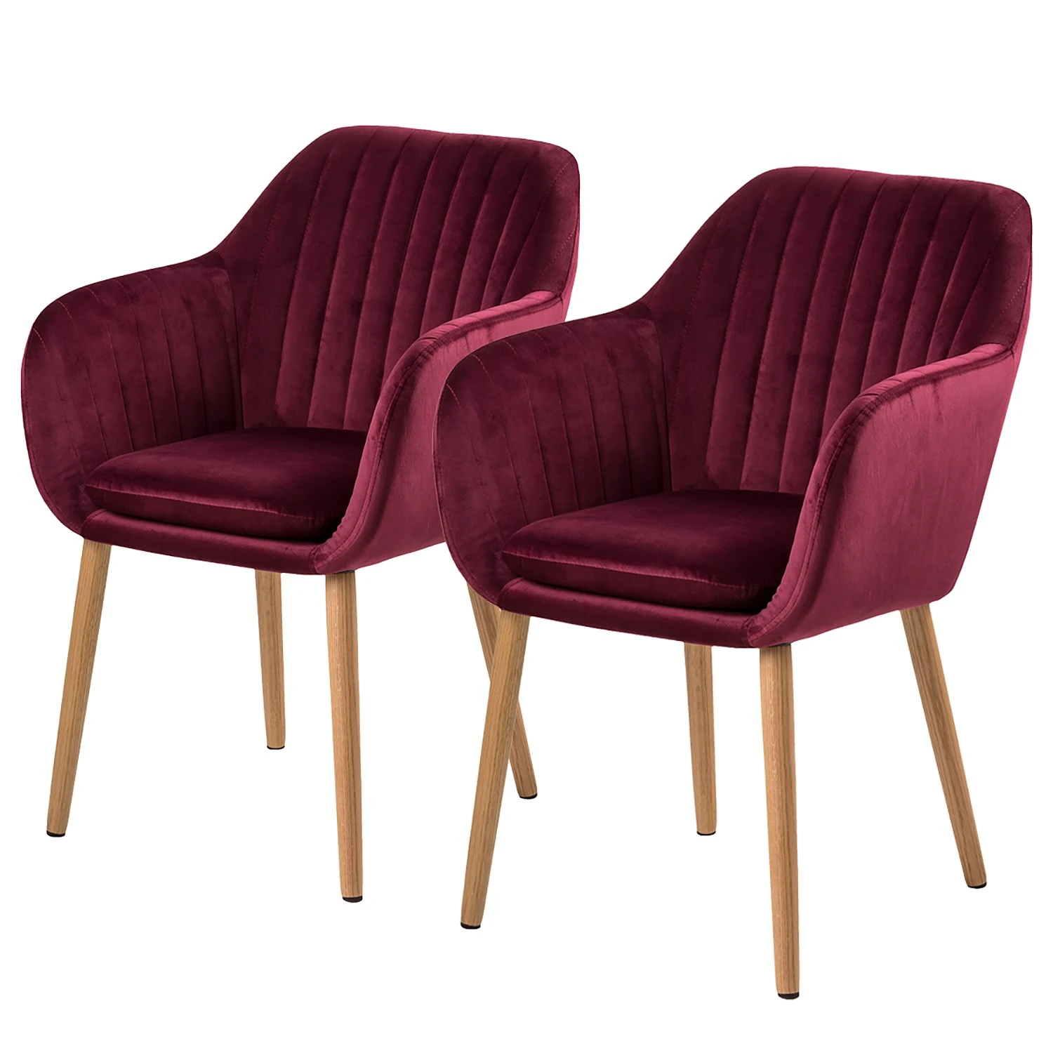 Mørteens Chaises à accoudoirs Tilanda - Tissu / Chêne massif - Velours Kemi: Bordeaux - Lot de 2 3 Mørteens Chaises à accoudoirs Tilanda - Tissu / Chêne massif - Velours Kemi: Bordeaux - Lot de 2