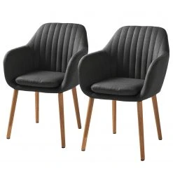 Mørteens Chaises à accoudoirs Tilanda - Tissu / Chêne massif - Tissu Cors: Gris foncé - Lot de 2