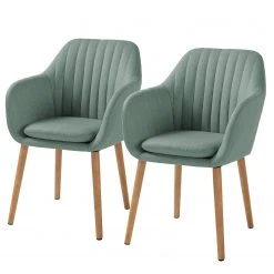 Mørteens Chaises à accoudoirs Tilanda - Tissu / Chêne massif - Tissu Cors: Gris menthe - Lot de 2