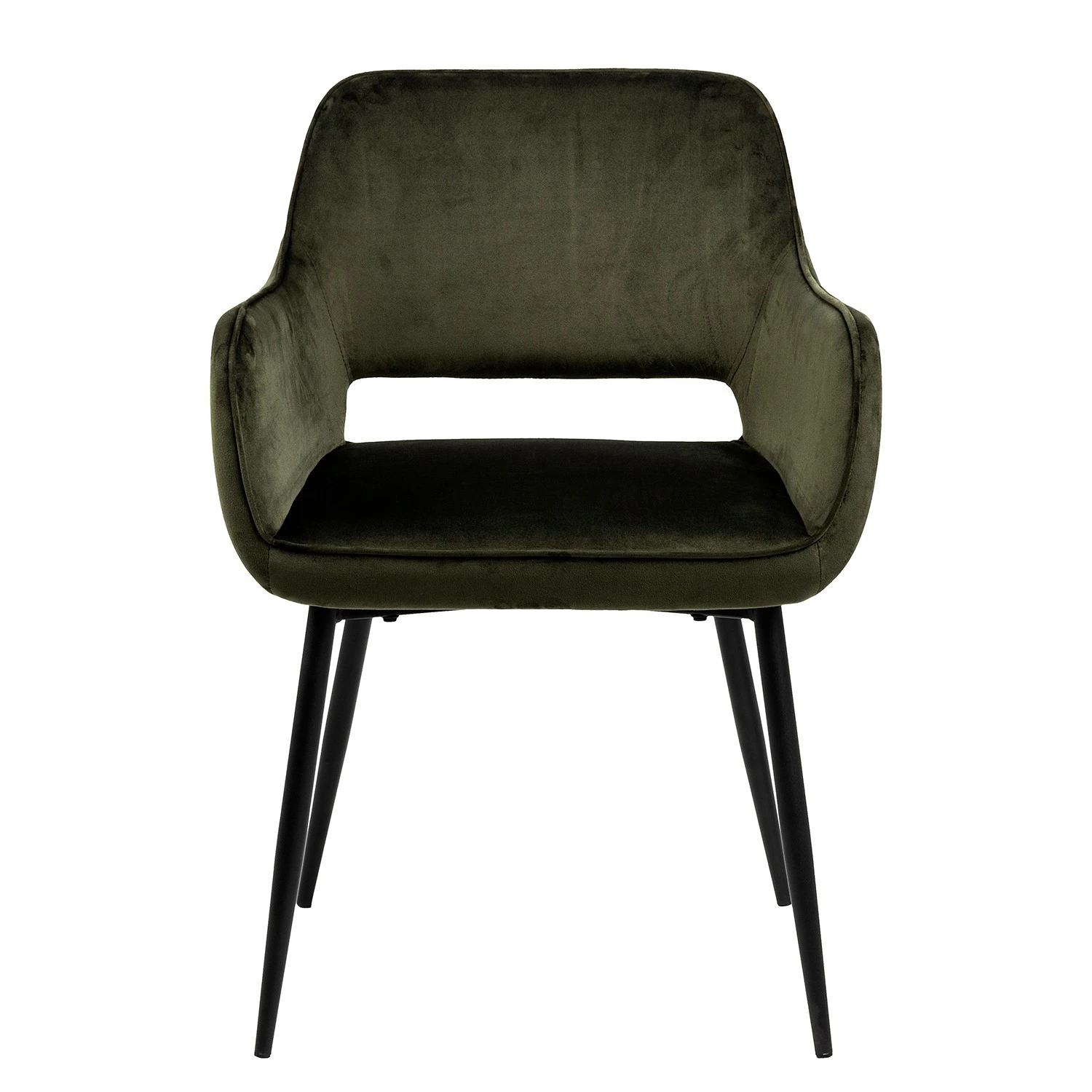 Mørteens Chaises à accoudoirs Rivanna - Velours/ Métal - Vert olive / Noir - Vert olive - Lot de 4 4 Mørteens Chaises à accoudoirs Rivanna - Velours/ Métal - Vert olive / Noir - Vert olive - Lot de 4 – Image 2