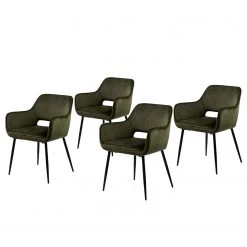 Mørteens Chaises à accoudoirs Rivanna - Velours/ Métal - Vert olive / Noir - Vert olive - Lot de 4