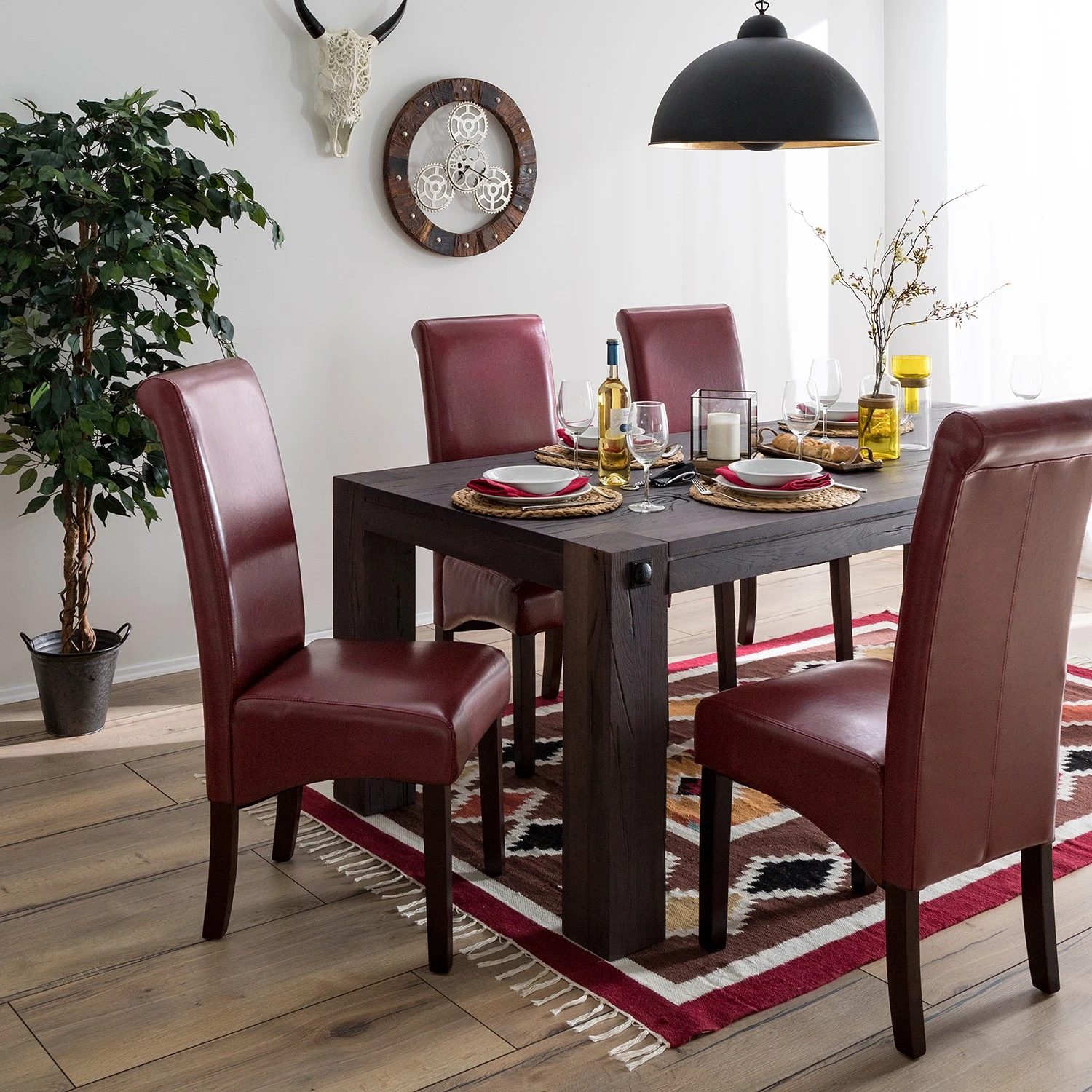 Ars Natura Chaises capitonnées Nello I (lot de 2) - similicuir / Hévéa massif - Marron foncé - Carmin - Lot de 4 4 Ars Natura Chaises capitonnées Nello I (lot de 2) - similicuir / Hévéa massif - Marron foncé - Carmin - Lot de 4 – Image 2