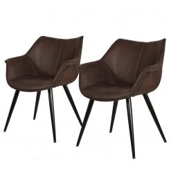 Ars manufacti Chaise à accoudoirs Kantii II - Microfibre / Métal - Microfibre Colby: Marron foncé vintage - Lot de 2