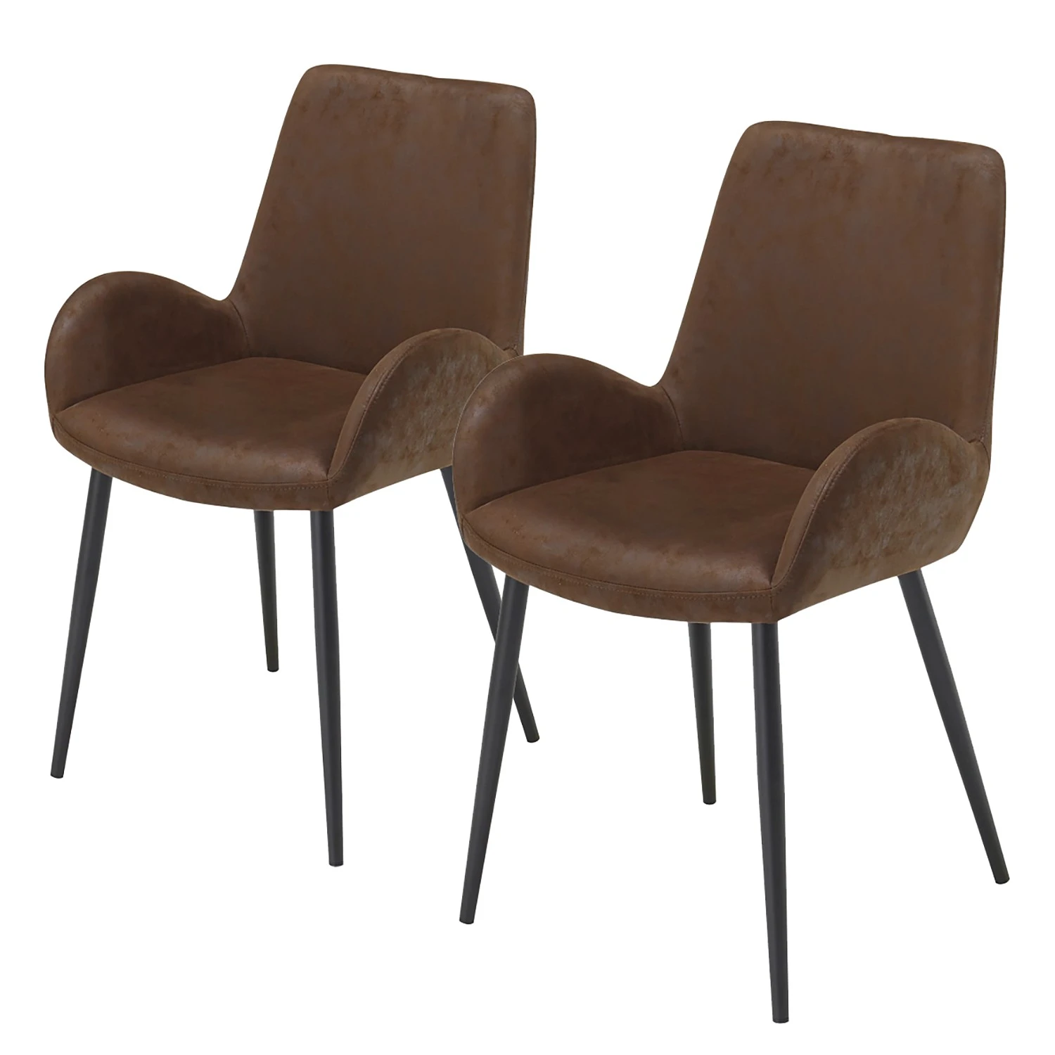 Ars manufacti Chaises à accoudoirs Wasta (lot de 2) - Tissu / Métal - Marron / Noir 3 Ars manufacti Chaises à accoudoirs Wasta (lot de 2) - Tissu / Métal - Marron / Noir