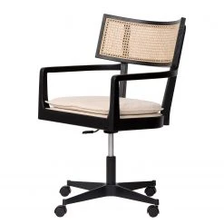 Mørteens Fauteuil de bureau Devon - Tissu / Frêne massif / Rotin - Crème / Frêne noir / Noir