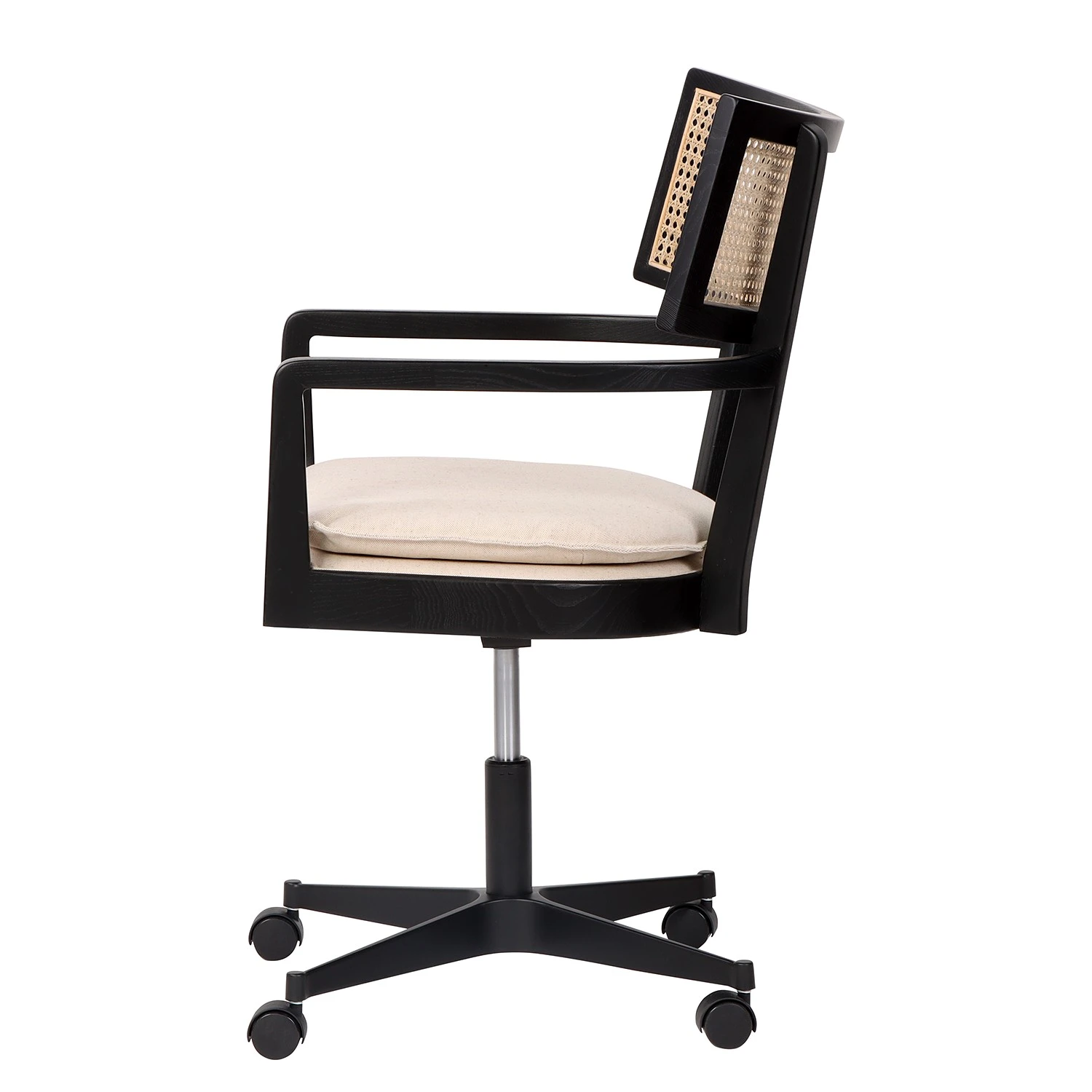 Mørteens Fauteuil de bureau Devon - Tissu / Frêne massif / Rotin - Crème / Frêne noir / Noir 5 Mørteens Fauteuil de bureau Devon - Tissu / Frêne massif / Rotin - Crème / Frêne noir / Noir – Image 3