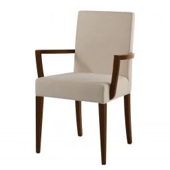 Red Living Chaise Ă accoudoirs Camillas II - Tissu structurĂ© / HĂȘtre massif- Beige / Imitation noyer