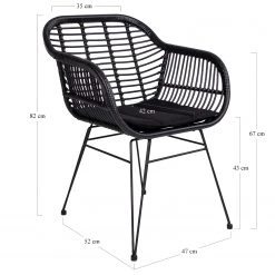 Naturoo Chaises à accoudoirs Corduroy (lot de 2) - (avec coussin d’assise) - Rotin / Métal - Rotin / Noir -Chaises Soldes 1000299408 211012 13445500602 SKETCH DETAILS P000000001000299408 sketch