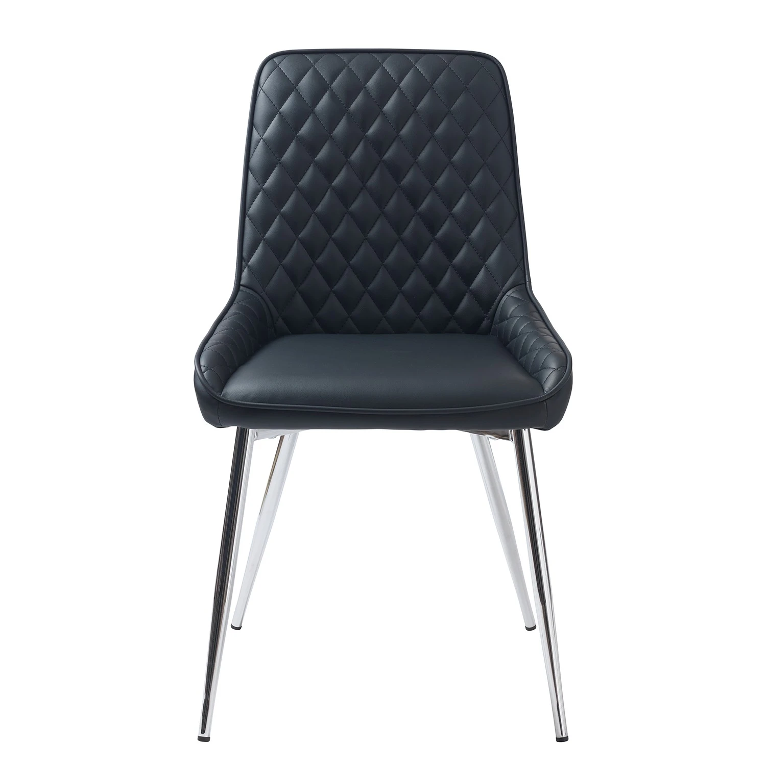 Red Living Chaises capitonnées Dela III (lot de 2) - Imitation cuir / Fer - Noir / Chrome 6 Red Living Chaises capitonnées Dela III (lot de 2) - Imitation cuir / Fer - Noir / Chrome – Image 4