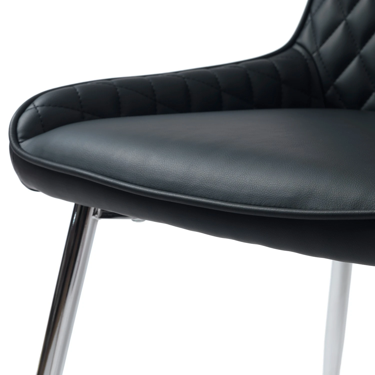 Red Living Chaises capitonnées Dela III (lot de 2) - Imitation cuir / Fer - Noir / Chrome 8 Red Living Chaises capitonnées Dela III (lot de 2) - Imitation cuir / Fer - Noir / Chrome – Image 6