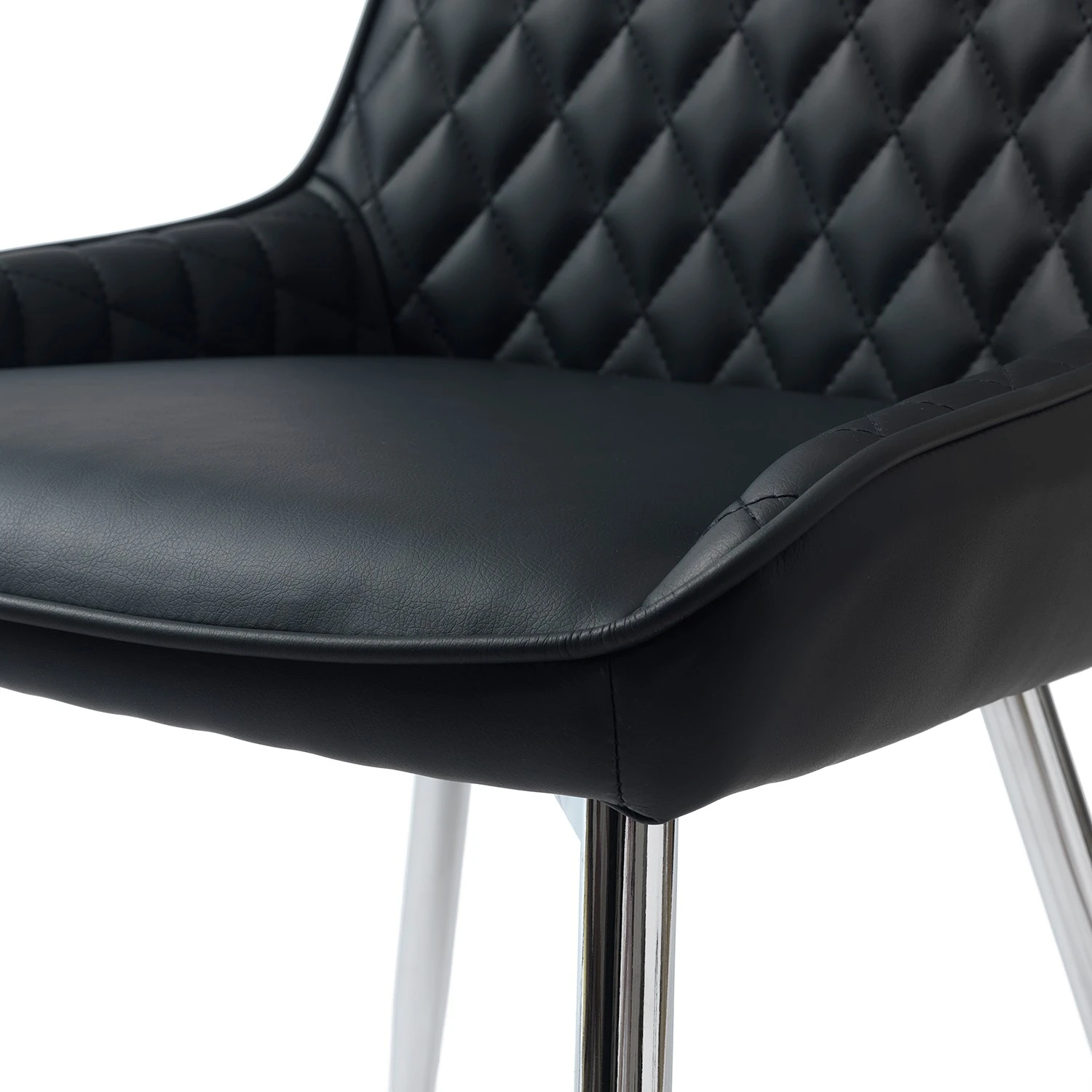 Red Living Chaises capitonnées Dela III (lot de 2) - Imitation cuir / Fer - Noir / Chrome 9 Red Living Chaises capitonnées Dela III (lot de 2) - Imitation cuir / Fer - Noir / Chrome – Image 7