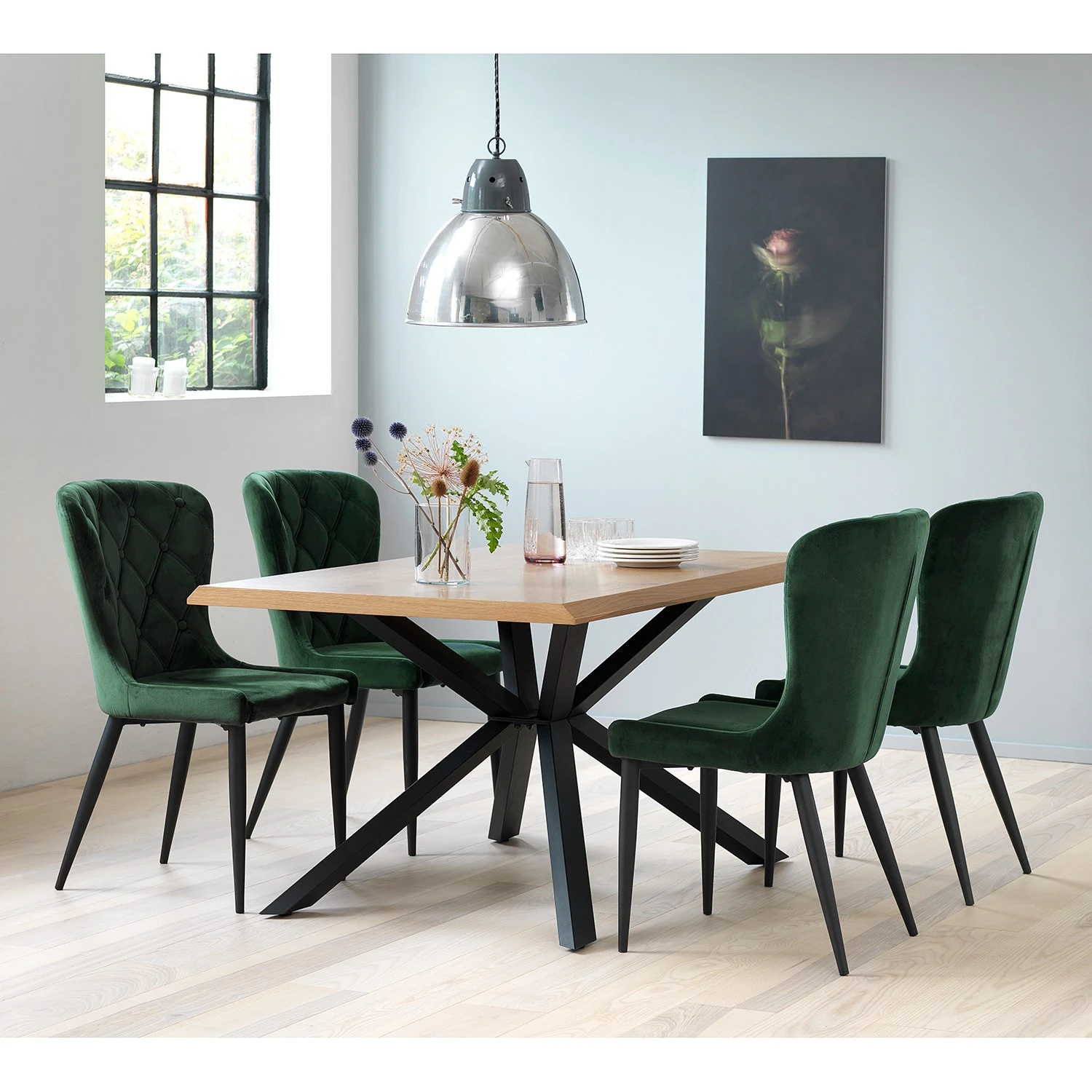 Red Living Chaises capitonnées Kaman (lot de 2) - Velours / Fer - Vert foncé / Noir 8 Red Living Chaises capitonnées Kaman (lot de 2) - Velours / Fer - Vert foncé / Noir – Image 6