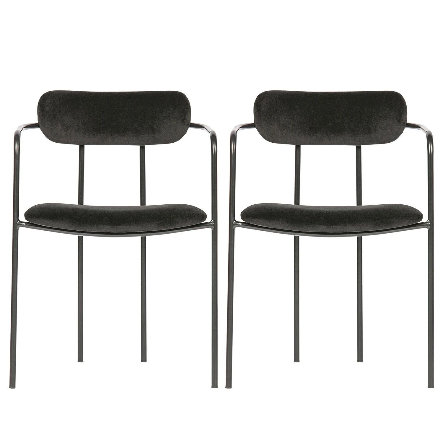 Red Living Chaises à accoudoirs Lineas (lot de 2) - Velours / Acier - Noir 3 Red Living Chaises à accoudoirs Lineas (lot de 2) - Velours / Acier - Noir