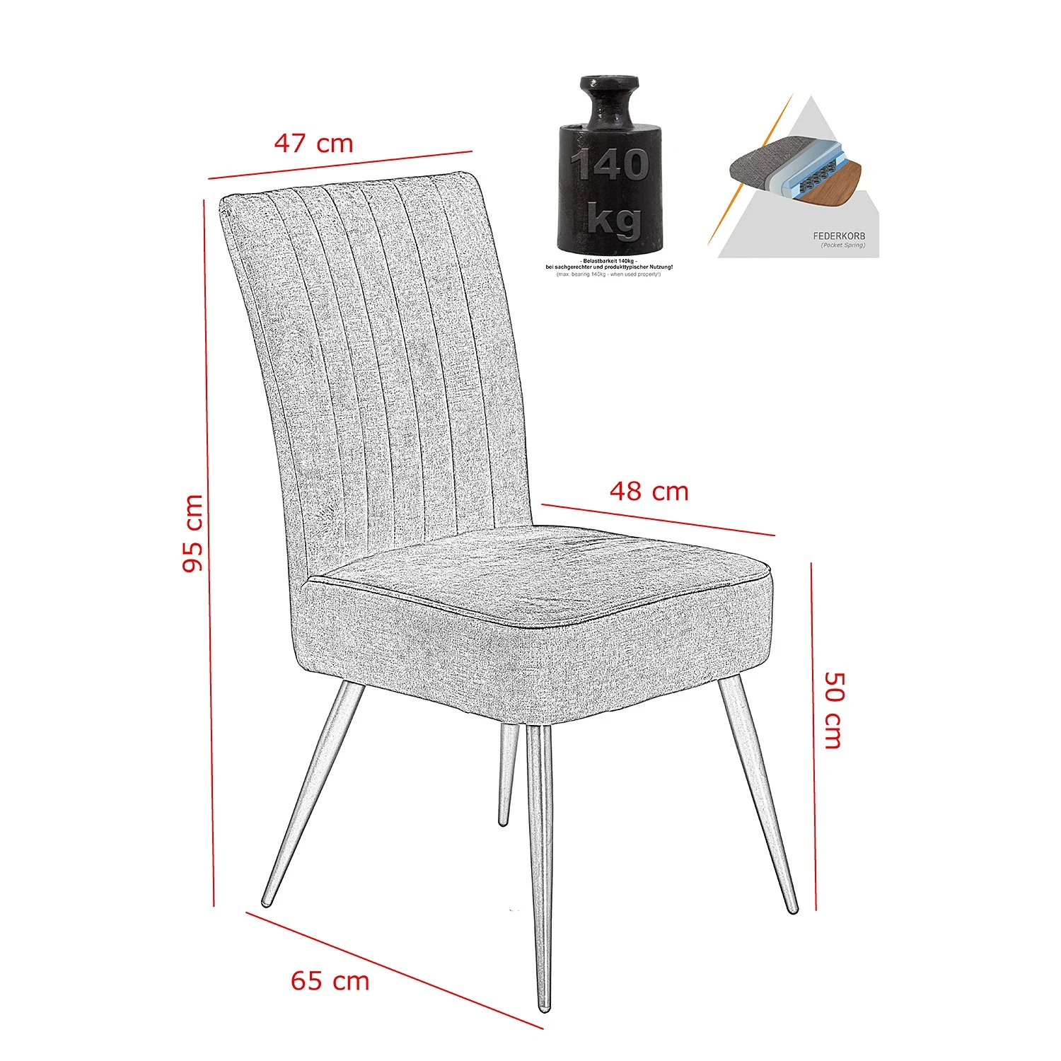 Loftscape Chaises capitonnées Copine (lot de 2) - Gris vintage 8 Loftscape Chaises capitonnées Copine (lot de 2) - Gris vintage – Image 6