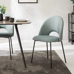 Mørteens Chaise capitonnée Ikley - Tissu / Métal - Noir - Gris menthe - Lot de 2 -Chaises Soldes 1000312593 211210 092458000112 MOOD DETAILS P000000001000312593 mood