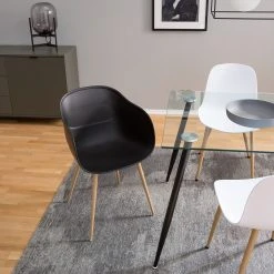 Mørteens Chaise à accoudoirs Odon - Matière plastique / Métal - Imitation chêne - Noir - Lot de 2 -Chaises Soldes 1000312639 211202 13441500037 MOOD DETAILS P000000001000312639 mood