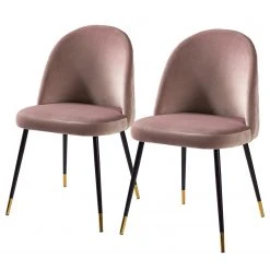 Jack & Alice Chaise capitonnée Farum - Velours / Acier - Noir - Velours Zala: Rose vieilli - Lot de 2