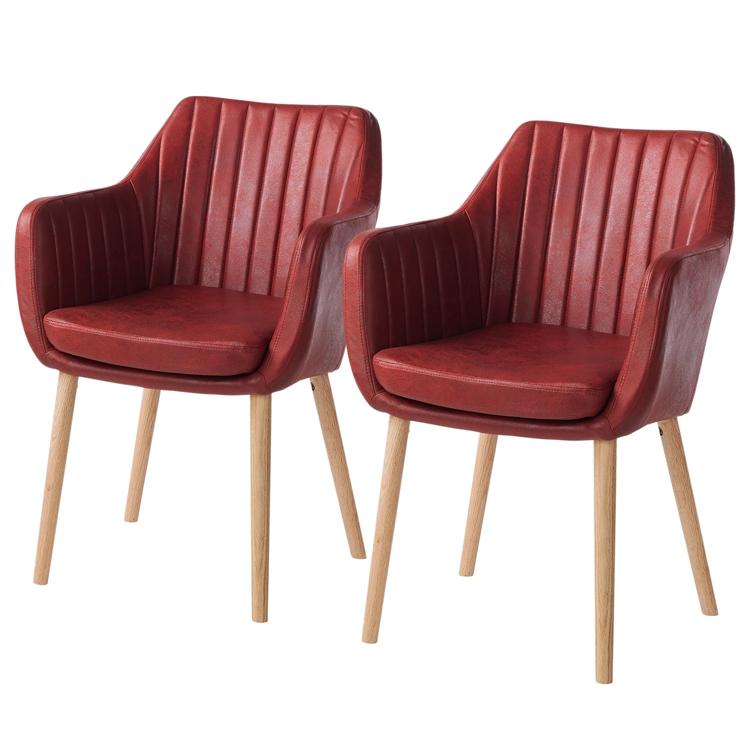 Mørteens Chaise à accoudoirs Leedy IV - Imitation cuir / Chêne massif - Rouge cerise - Lot de 2 3 Mørteens Chaise à accoudoirs Leedy IV - Imitation cuir / Chêne massif - Rouge cerise - Lot de 2