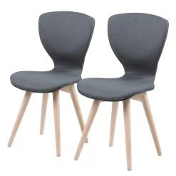 Loftscape Chaises capitonnĂ©es Monreale (lot de 2) - Tissu / ChĂȘne massif - Gris / ChĂȘne