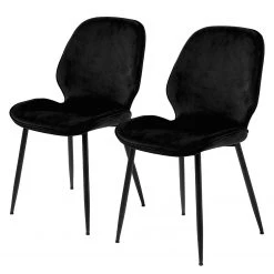 Loftscape Chaises capitonnées Kerang II (lot de 2) - Velours / Fer - Noir